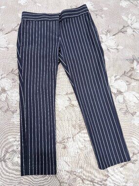 Ann Taylor Devin Fit Petite 2P Navy Pinstripe Slim Straight Career Pants